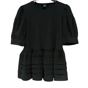 Gracia Short Sleeve Ruffles Pleats Tiered Babydoll Black Top Blouse Women's Sz M